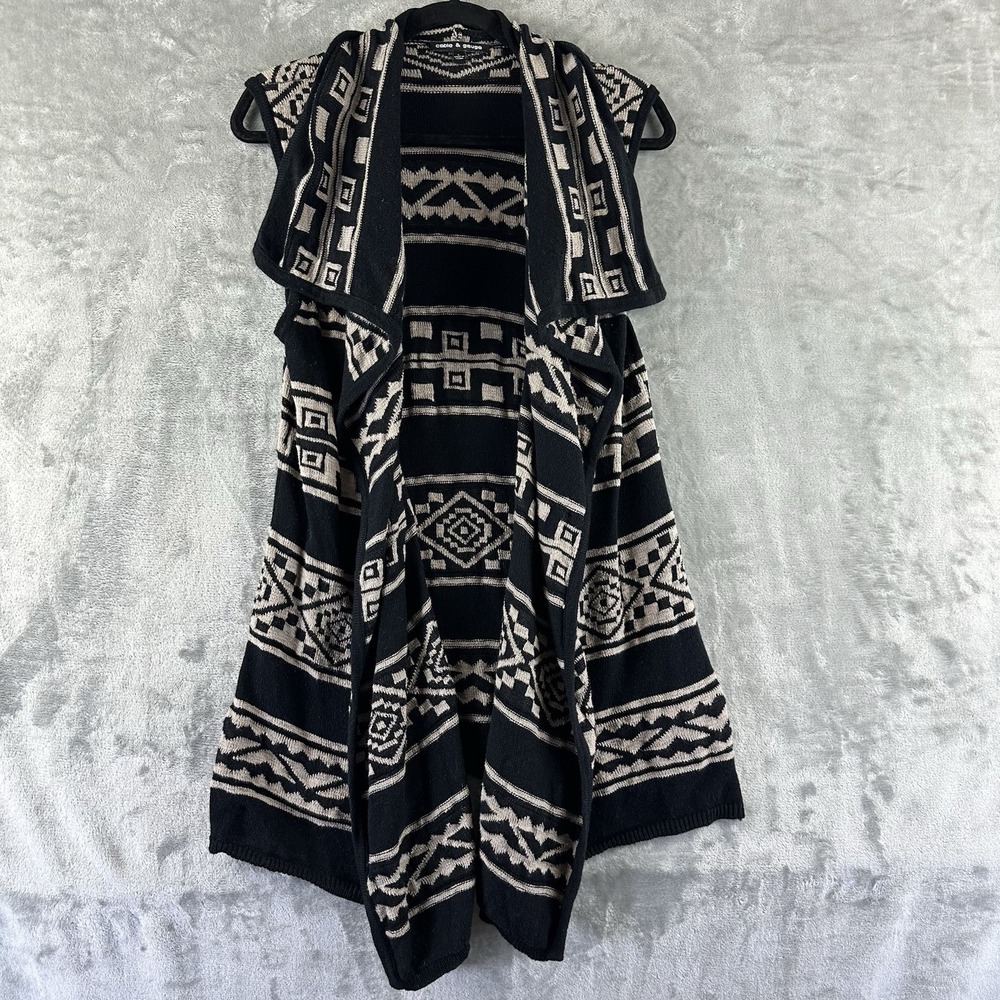 Cable & Gauge Sweater Vest Women's L Black Beige Southwestern Aztec Geometric